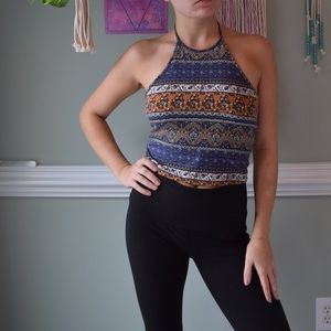 Forever 21 blue and yellow halter crop top
